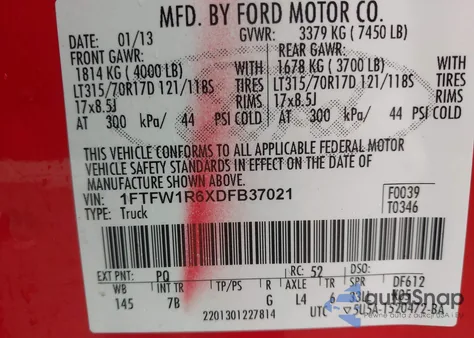 2013 Ford F-150 Svt Raptor from USA, damaged, VIN 1FTFW1R6XDFB37021